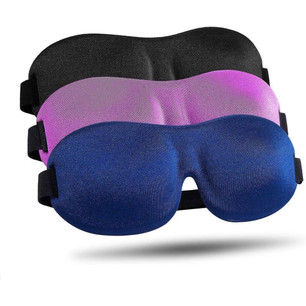 Sleep Mask 3 Pack, Oppgradert 3d Contoured 100% Blackout Mask for Sleeping med justerbar stropp, komfortabel og myk nattbandasje for kvinner, menn,