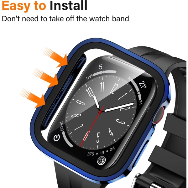 2-pak etui, der er kompatibelt med Apple Watch Series 8 Blue/Clear Blue/Clear 45mm