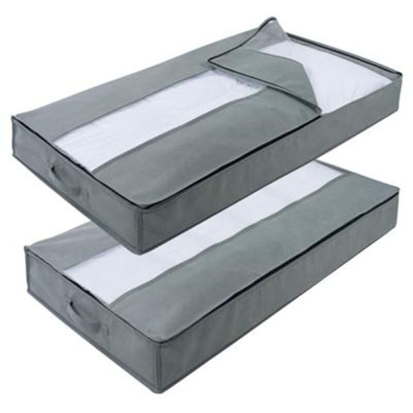 2-pack organizer för förvaring under sängen, med handtag med hög densitet och 1 genomskinligt fönster, robust förvaringsutrymme i Oxford-tyg, grå lihjt