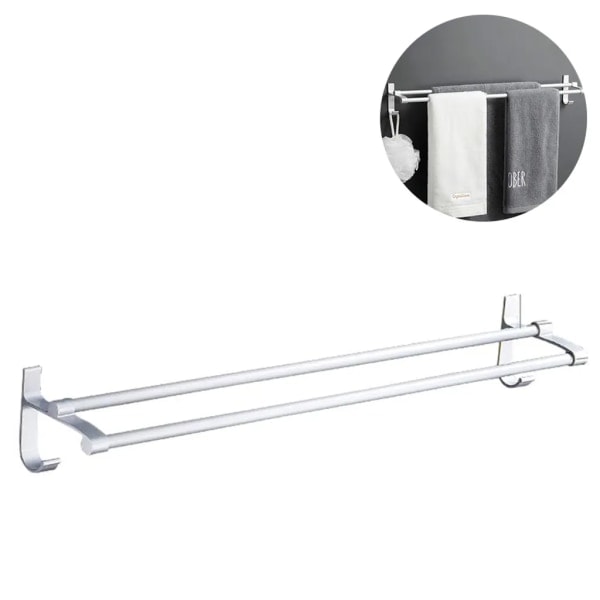 Dobbel håndkleholder håndkleholder uten boring 40cm patentlim + selvklebende aluminium matt overflate