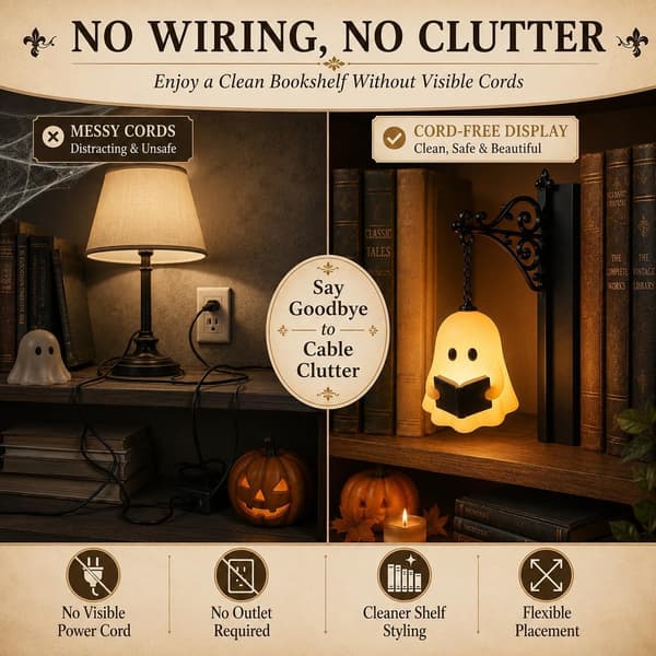 Bibliotekslantern Dekorativ Bogreolbelysning med Varm LED Natlampe Ghost