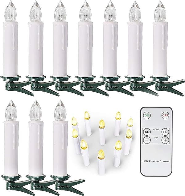 10 stk LED-lys LED-lys, trådløse, dimbare lysestaker, flammeløse julelys