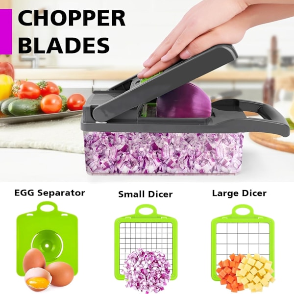 Grönsakshackare, Pro Lökhackare, Multifunktionell 13 i 1 Mathackare, Köksgrönsaks Slicer Dicer Cutter, Grönsakshackare Med 8 Blad
