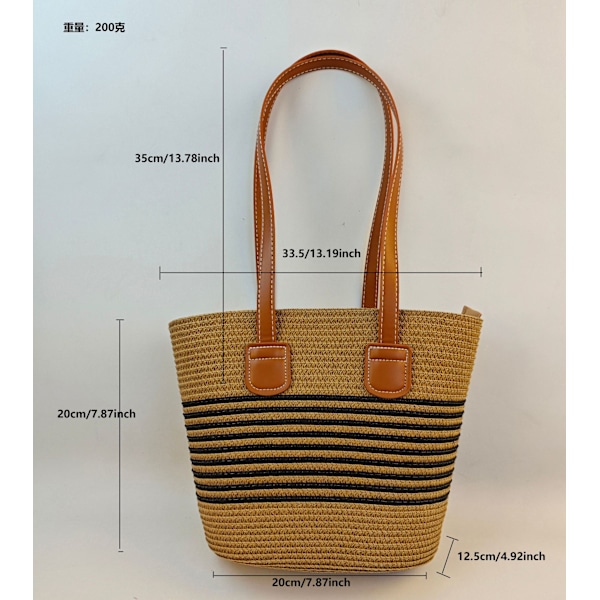 Stråväska för damer, handvävd handväska, lämplig för sommarsemester, strandresor och vardagsbruk (khaki veteax) Khakimi wheat ears