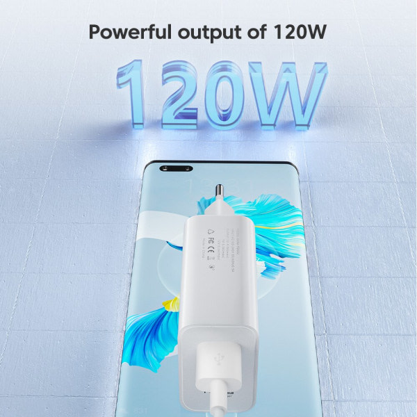 120W USB-lader Hurtig opladning QC3.0 USB C-kabel Type C-kabel Mobiltelefonlader til Huawei Samsung Xiaomi Quick Charge EU-Hvid-10A