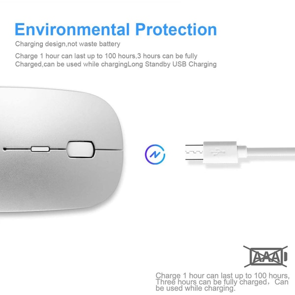 Uppladdningsbar trådlös mus för MacBook Pro/Air, Bluetooth mus för bärbar dator/PC/Mac/iPad pro/dator