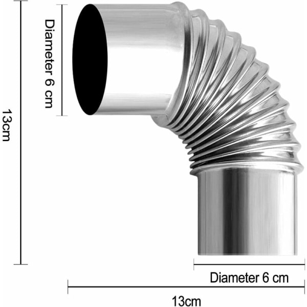 Ruostumattomasta teräksestä valmistettu savupiippuputki - 90 asteen 6 cm:n ruostumattomasta teräksestä valmistettu savupiippuputki ulkoilmatakalle, ulkoilmasavupiippuputki telttailuun, ladacèe