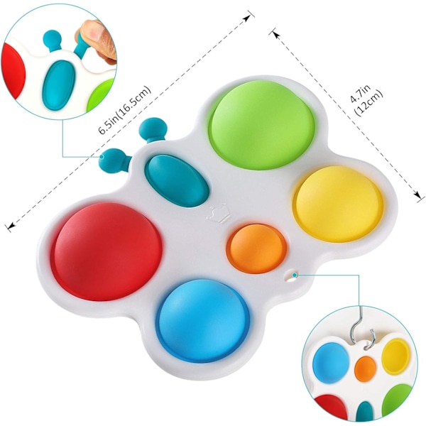 Fidget Popper Sensoriska Baby Leksaker för 6+ Månader, Montessori Busy Toy för 1 2 3 År Gamla Småbarn Tryck och Popping Bubbles Badleksaker, Resor (Fjäril)