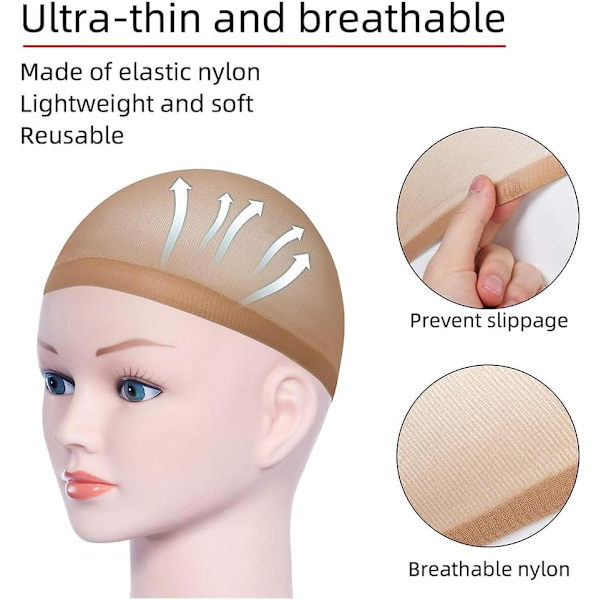 Perukmössa, 8 st perukmössor hårnät nylonset, stretchig elastisk andningsbar perukmössa foder, peruknät 8 neutrala nude beige 8PCS-B