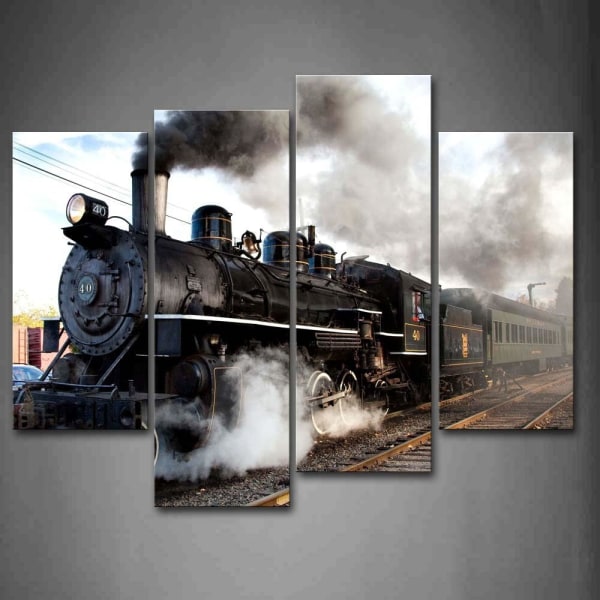 Järnvägsspår väggmålning affisch 4 panel moderna bildekorationer （ramlös）