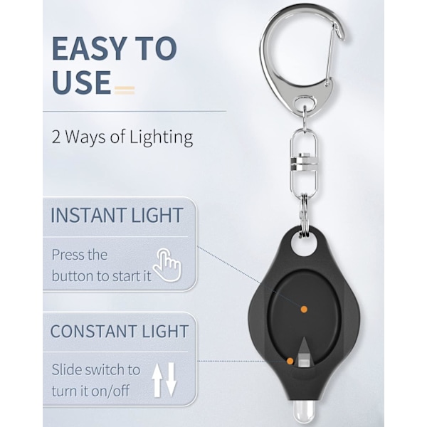 Mini LED-nyckelringsficklampa 12 lumen Bärbar Ultra Ljus Batteridriven Svart Fackla med Fjäderkarbinhake (Batterier Ingår), 5-pack