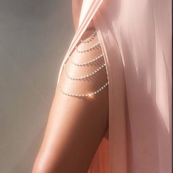 Kerroksellinen strassit Jalkaketju Kulta Reisiketju Ballerina Crystal Body Ketju Säädettävä Naiset Tytöt Korut Hopea