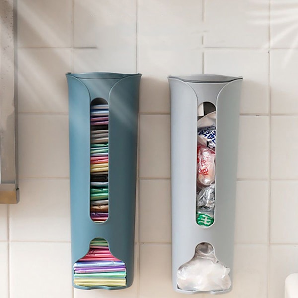 Vægmonteret Affaldspose Opbevaringsboks Køkken Plastikpose Holder Blue
