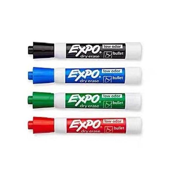 Expo Low-odor Mejsel Point Dry Erase Marker Sæt, designet til whiteboards, glas og de fleste ikke-porøse overflader, 4 farvemarkører
