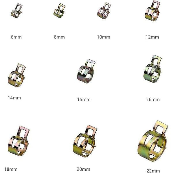 100-pack fjäderslangklämmor, 6-22 mm bränsleslangklämmor justerbara klämmor för slangfixering