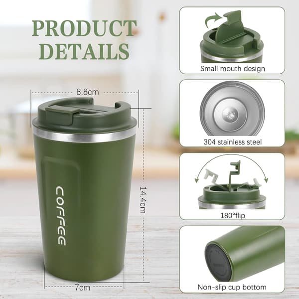 Premium Resmugg i Rostfritt Stål Grön 380ml Isolerad Kaffe Te Kopp Att Ta Med