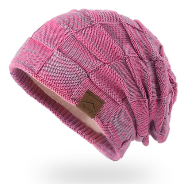 Lue lue for menn og kvinner Vinter varme luer Strikk Slouchy tykk hodeskalle cap (rosa rød)