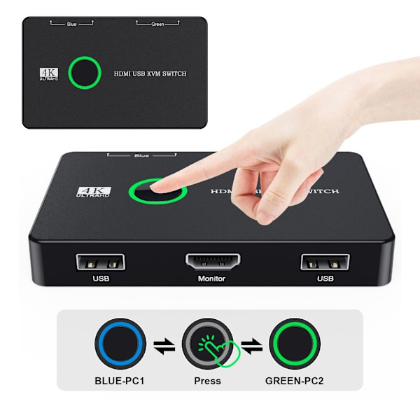 KVM HDMI -yhteensopiva kytkin 2 portin laatikko HDMI 2.0 KYTKIN HDMI 2.0 Switch