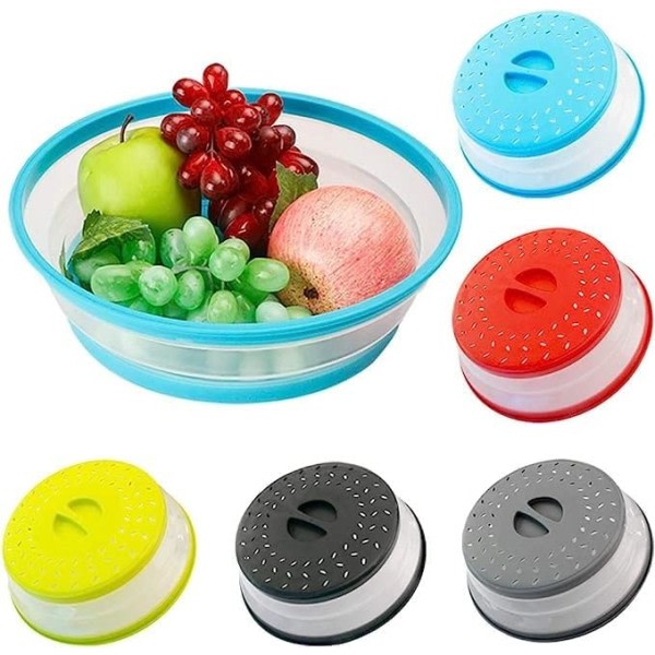 2 pakke sammenleggbart deksel (rød+blå) BPA-fri mikrobølgesprutbeskyttelsesdør for frukt og grønnsaker