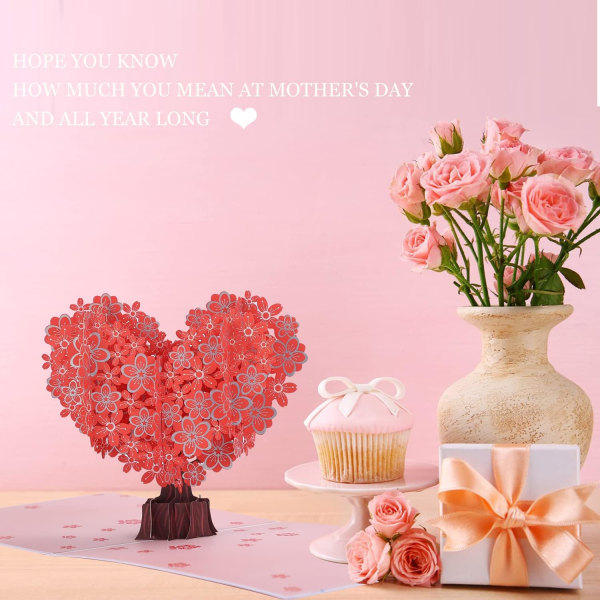 Pop Up Gratulationskort 3D Hjärtformad Sakura Mors Dag Födelsedag Alla Hjärtans Dag Kort för Fru, Mamma, Kvinnor, Syster, Älskare, Flicka