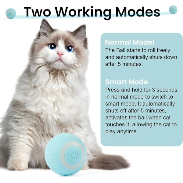 Interaktiv kattboll, 360° självrötande elektrisk boll, kattboll med LED-lampa, USB,