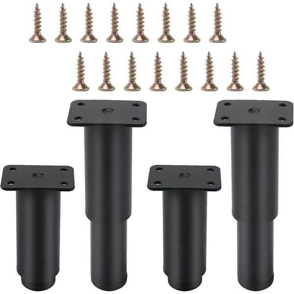 4 kpl Säädettävät Huonekalujalat 8-12 cm, Säädettävät Keittiöjalat Max Kuorma 300 kg Kaapinjalat 16 Ruuvilla, Musta black