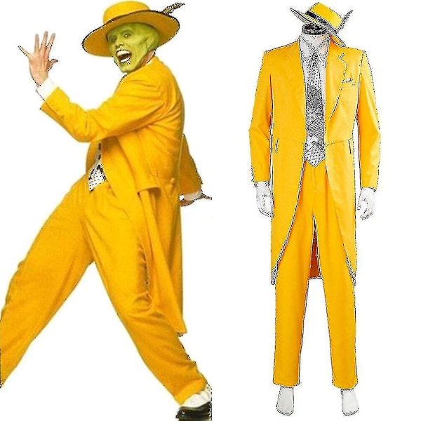 The Mask Jim Carrey Gul Kostym Cosplay Kostym Herrar Uniform Kläder Halloween Tw 3XL