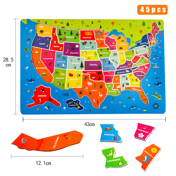 2-in-1 USA-karttapalapelin Intercontinental Geographic Cognition - Opettavat lelut - Opettavat lelut lapsille - Palapelit (1 laatikko)
