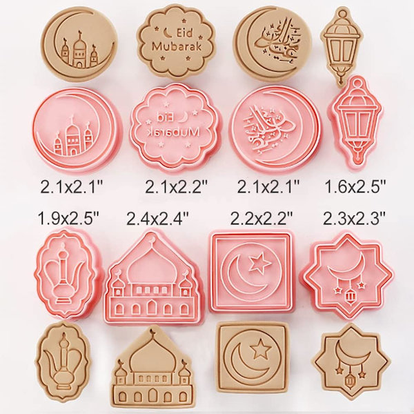 8-deliga Eid Mubarak Kakformar Set 3D Islamisk Ramadan Kakform
