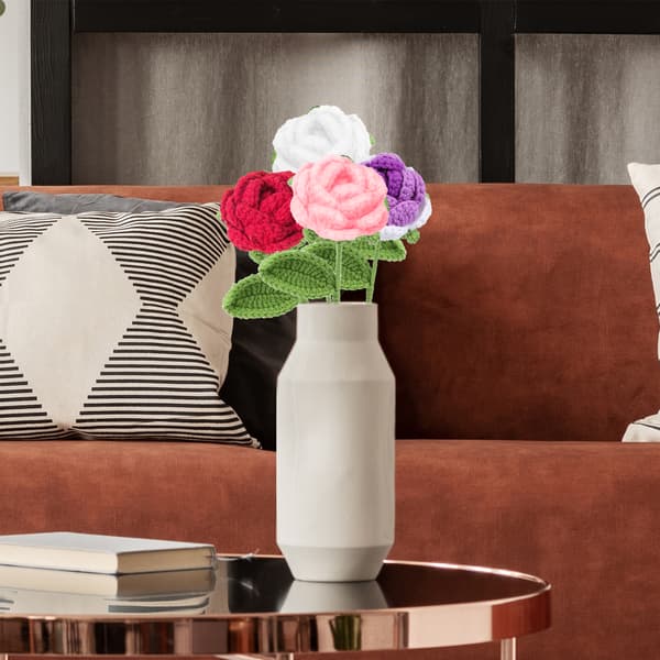 (Rose Hvit) 2 stk. håndvevd ferdig bukett melk bomull rose kunstig blomst