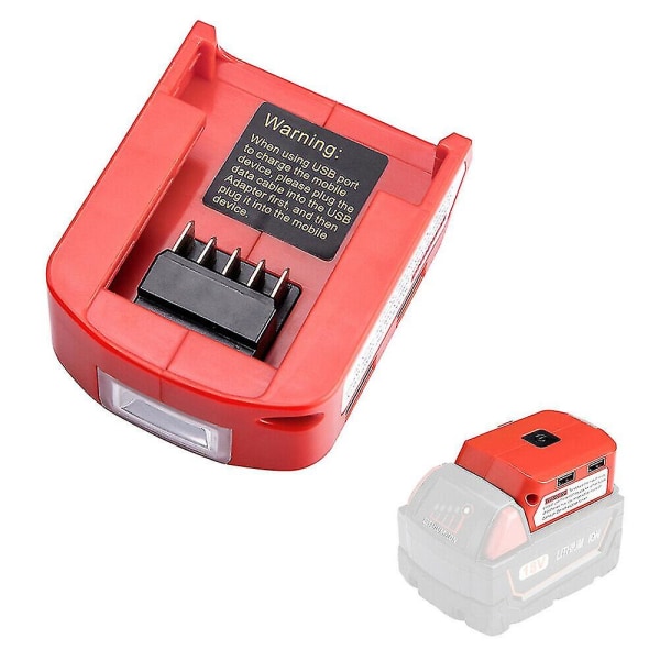 Usb oplader batteri adapter 18v ​​strømkilde m/ led til Milwaukee 49-24-2371 M18