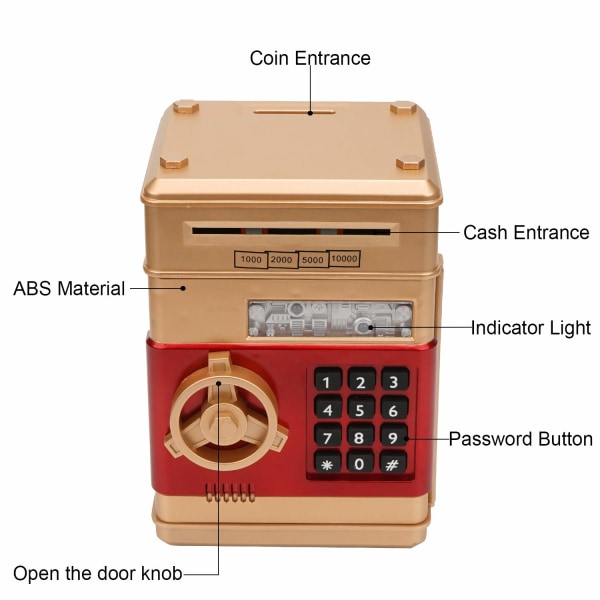 Elektronisk spargris, Mini ATM lösenord pengabänk kontanter mynt sparbössa för barn, tecknad säker bankbox perfekt leksaks gåvor för pojkar flickor (svart)