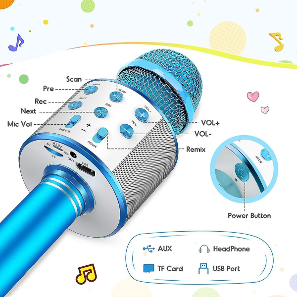 Sjovt legetøj til 3-12 årige piger, mikrofon til børn Karaoke mikrofon fødselsdag til 5-12 årige drenge Legetøjsmikrofon til børn