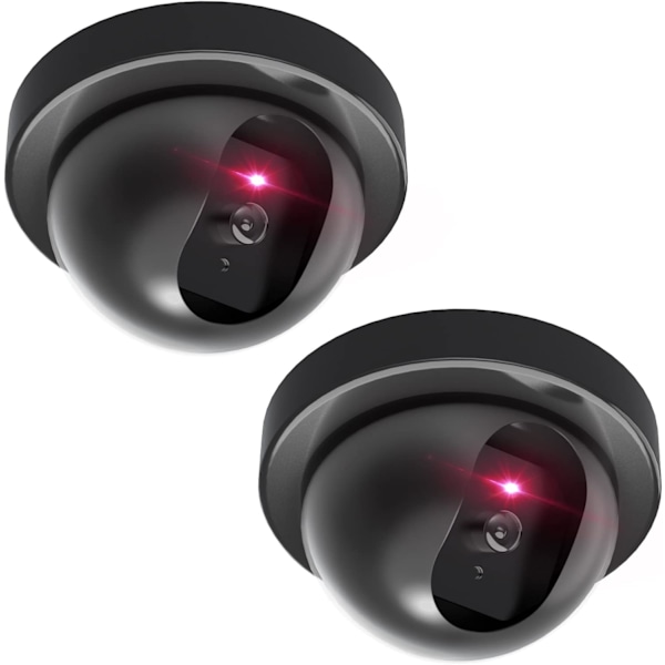 Dummy Fake Security CCTV Dome Camera with Flashing Red LED Light with Security Warning Labels (SD-2), 2-Pack, Black