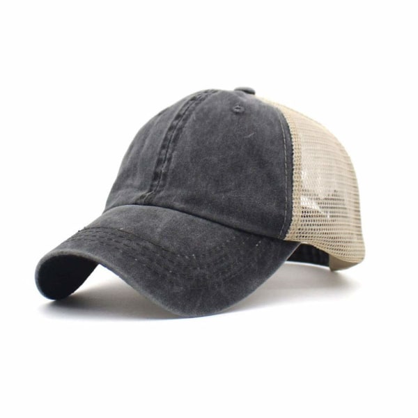 Miesten Mesh Trucker Hat Meshback- cap Säädettävä tavallinen hattu Unisex one size aurinkohattu ulkokäyttöön hengittävä baseball- cap (musta)