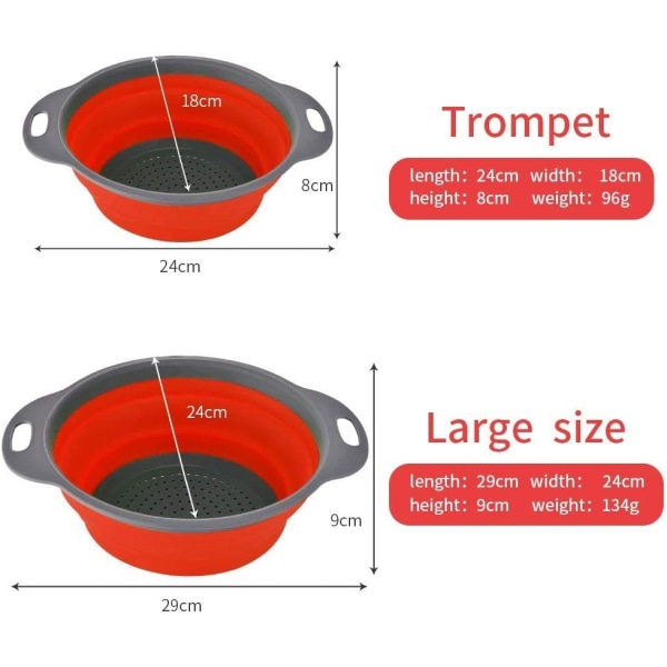 Siiviläsarja, keittiön taitettava silikonisuodatin, ympäristöystävällinen myrkytön helppo puhdistaa, 2 kokoa, mukaan lukien 8 tuumaa ja 9,5 tuumaa (punainen)