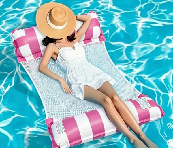 PVC oppustelig dobbelt rørnet flydende pool-liggestol, foldbar Deep Blue 127*70cm