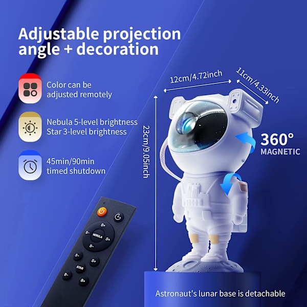 Astronautti Galaxy Star -projektori tähtitaivasvalo, astronauttivaloprojektori sumulla, ajastimella ja kaukosäätimellä, paras lahja lapsille ja aikuisille White charging model