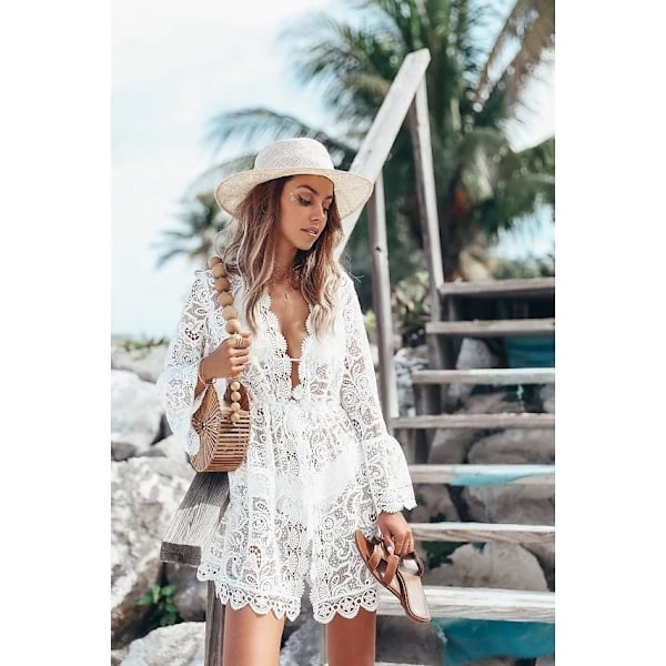 Dame Blonde Strandkjole Sommer Strandponcho Bikini Cover Up L - Perfet_xx
