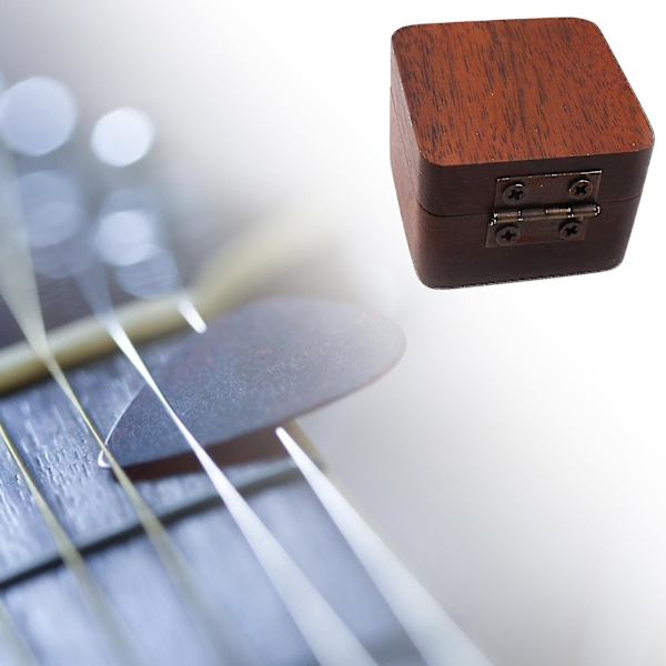 Plektrumbox för gitarr, kreativ återanvändbar trä bärbar gitarrplektrumfodral förvaringsbox, gitarraccessoarer (1 st, brun)