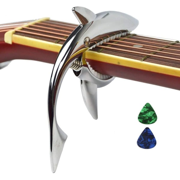 Sinklegering gitar Capo Shark Capo for akustisk og elektrisk gitar med god håndfølelse, ingen fret buzz og slitesterk (sølv)