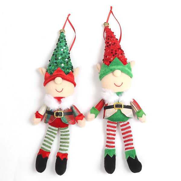 Sett med 2 julenisser, mininisser, Grinch Kids plysjleketøy, vårsommerdekorasjon - nissefigur - plysjdekorasjon - til hjemmet, kjøkken