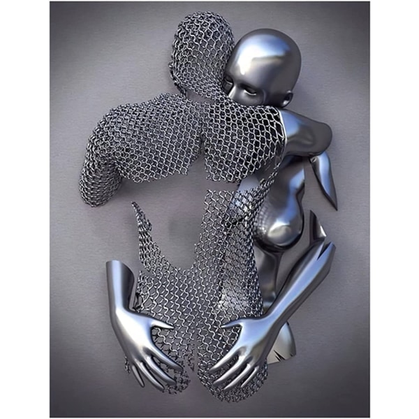 Set av 3 konst moderna affischer, 3D metall figur staty Art Love Heart Kiss