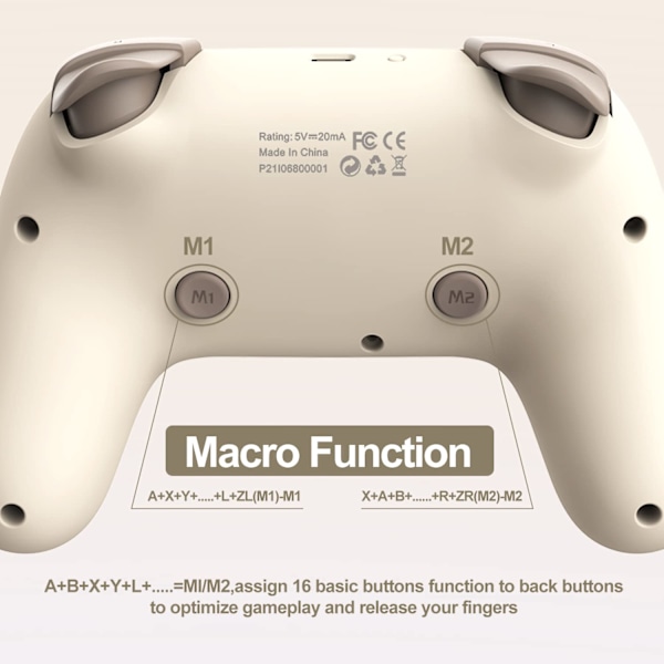 Trådløs Switch Pro-kontroller, makro, gyroakse, vekkefunksjon, programmerbar dobbeltilkobling for Switch/Lite/OLED/iOS (kun 16 versjoner) / PC (Brun)