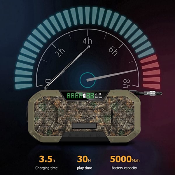 Vevradio med solpanel, 5000mAh Digitalradio med LCD-skärm, IPX5 Vattentät Solhandvevradio