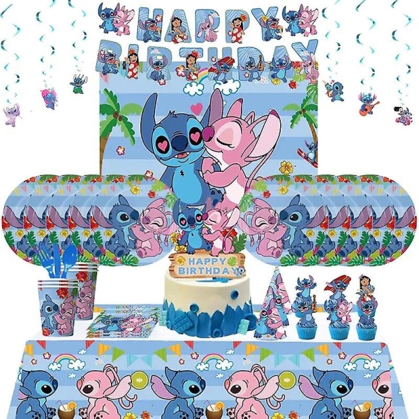 Sininen Stitch-syntymäpäiväjuhlien koristeet, sarjakuva Lilo ja Stitch -teema, astiasto, kupit, lautaset, ilmapallo, lasten juhlatarvikkeet number balloon 9