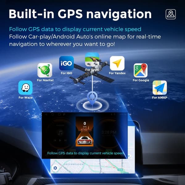 Langaton Android Auto CarPlay -sovitin Android-puhelimille iPhoneille, C-tyypin pistokesovitin avoimella Android-järjestelmällä ja GPS:llä