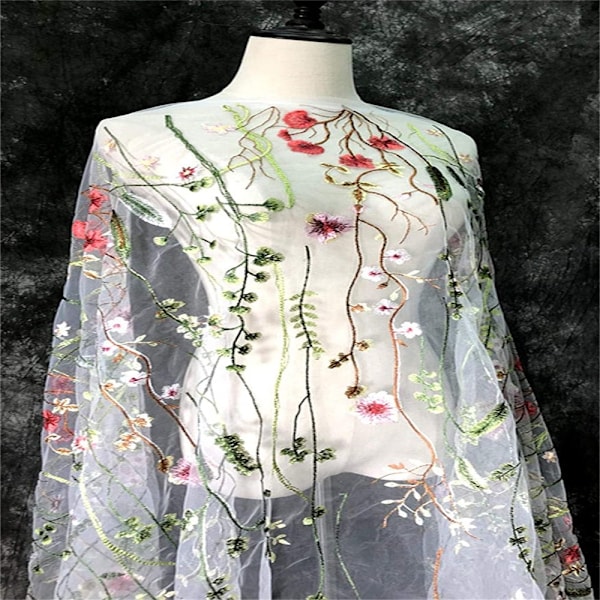 Blomsterbroderi Blonde Stof Farverigt