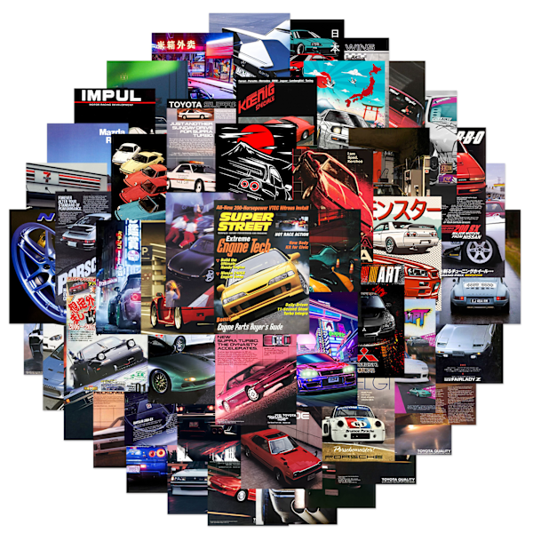 50 st Retro Racing Stickers - Retro Bil Stickers Vattentäta Laptop Bagage