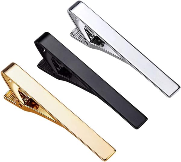 3-pack men's tie clips, long models, square edge tie clips, tie clips silver gold black, wedding tie